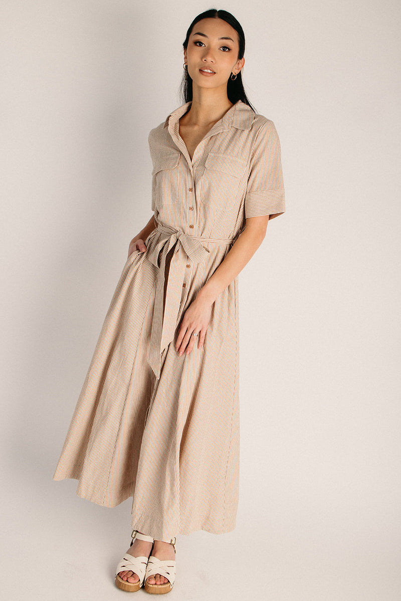 The Bonwell Striped Maxi Dress in Flax Medium