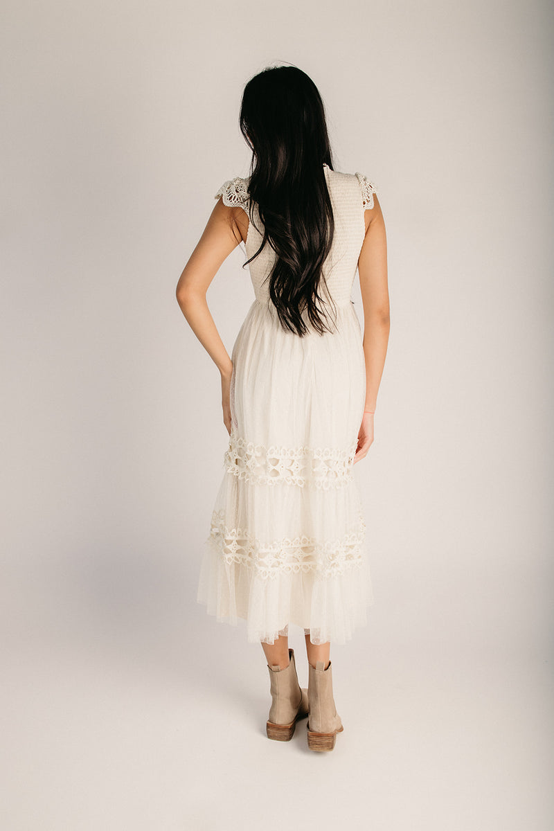 The Jaima Lace Detail Midi Dress in Natural – Piper & Scoot