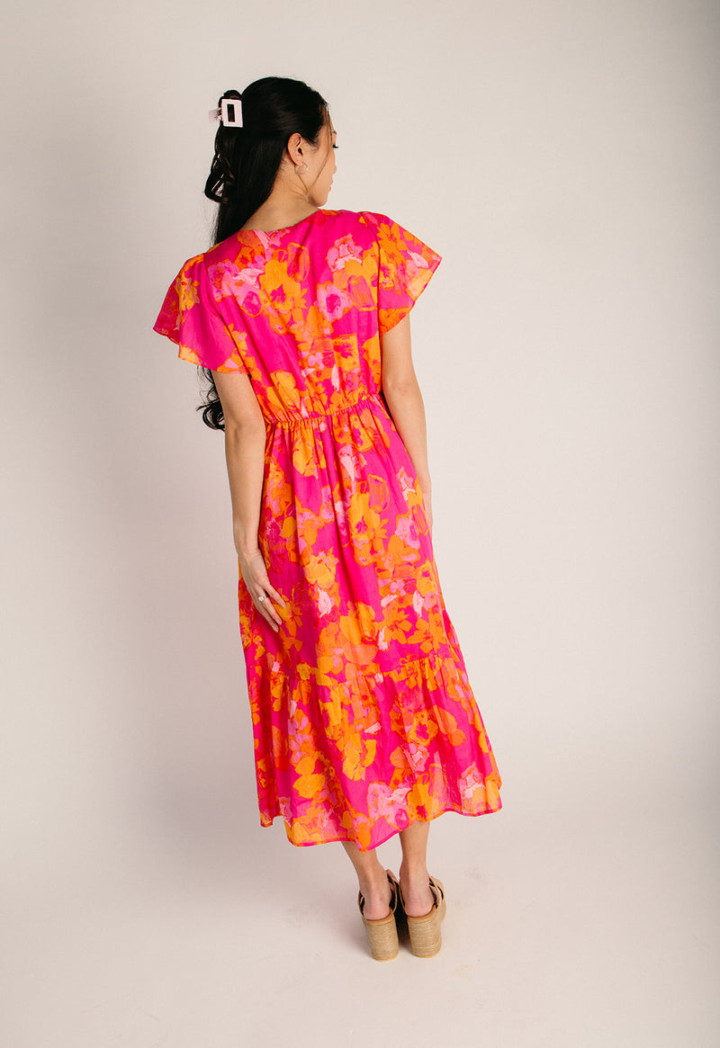 The Elaris Floral Button-Up Midi Dress in Fuchsia + Orange Multi – Piper &  Scoot