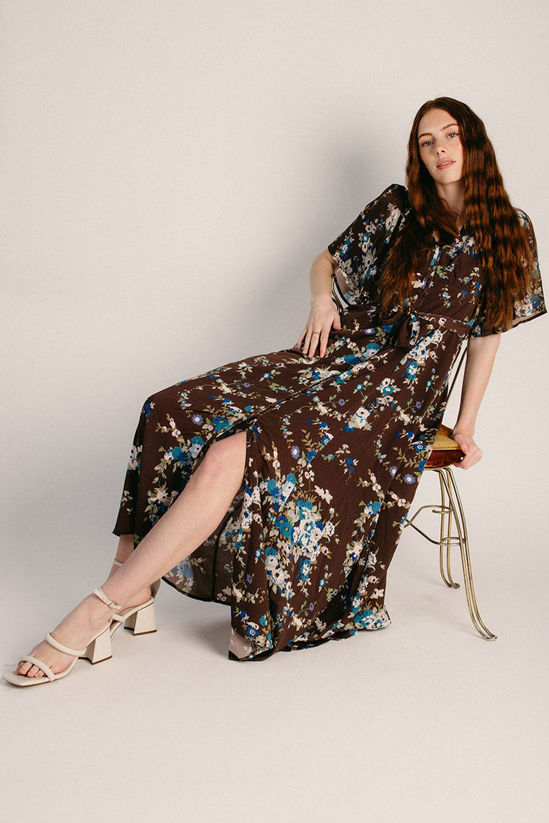 The Albers Button-Up Maxi Dress in Mocha Floral Medium