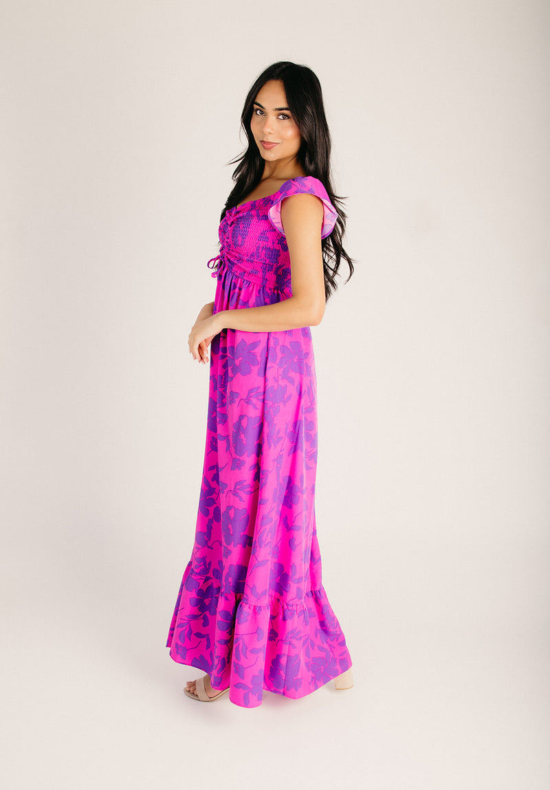The Jocelyn Off-The-Shoulder Maxi Dress in Magenta Floral – Piper & Scoot