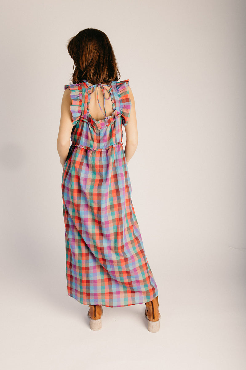 The Kimmy Ruffle Detail Midi Dress in Plaid Multi Piper & Scoot The Kimmy Ruffle Detail Midi Dress in Plaid Multi Piper & Scoot