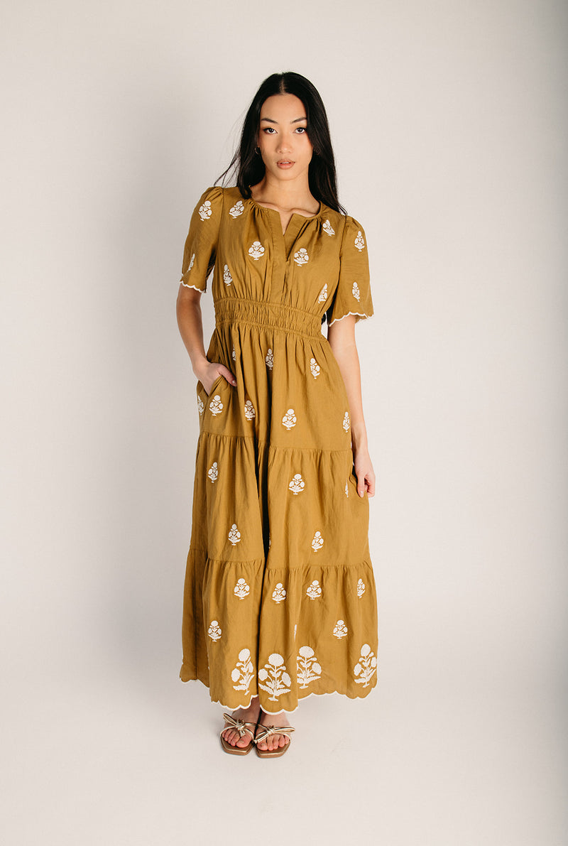 piper and scoot embroidered dress The Wiggins Scoop Neck Embroidered Dress in Navy Large