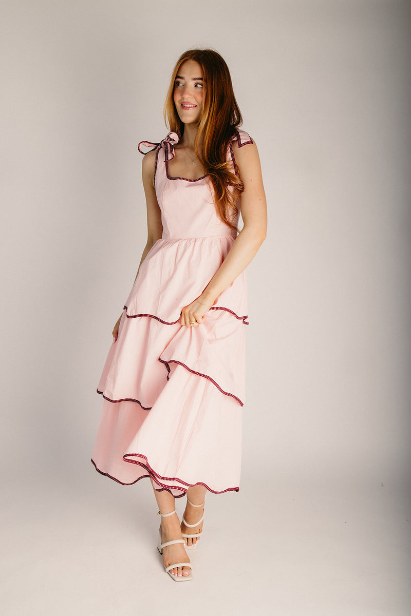 pink bloom dress Provence Bloom Tiered Maxi Dress Jacquard Pink
