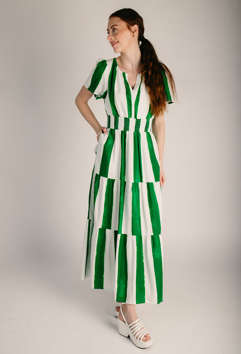 chinese dress ladies Hadley Long Dress in Green and Beige Medium main image 0