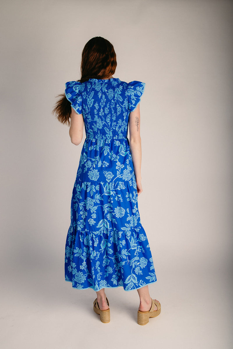 blue floral tiered midi dress Provence Bloom Tiered Midi Dress Floral Blue