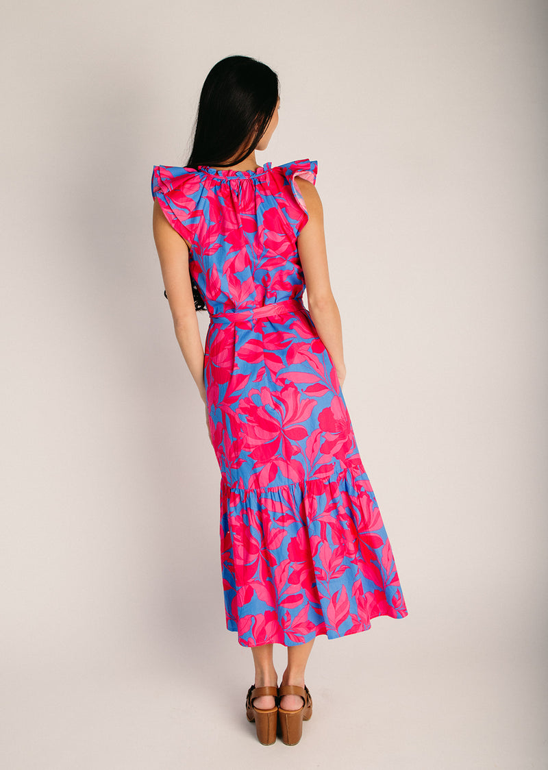 pink and blue floral midi dress Bright Days Ahead Blue Pink Combo Floral Midi Dress
