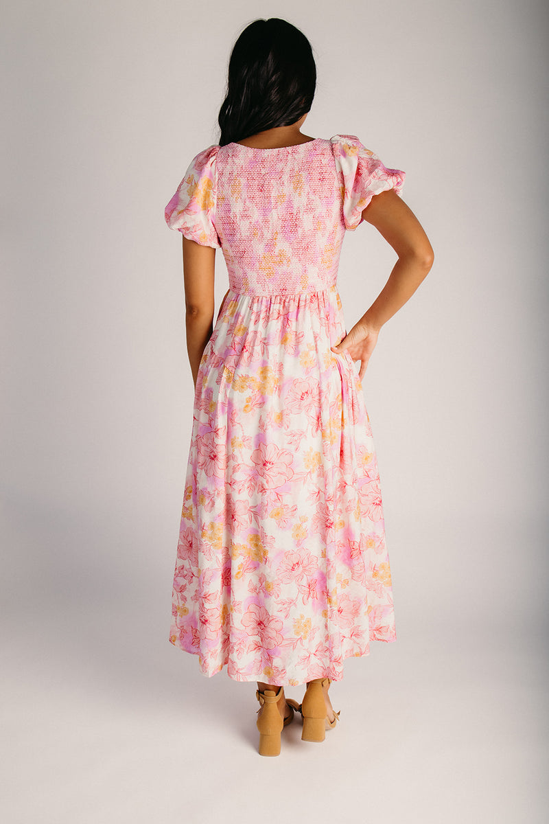 watercolor midi dress The Vossberg Floral in Rose Mix Large atf-sm-02.03.26 length skirt Size:US 2 / EU 34 / UK 6 Women's Church Dress