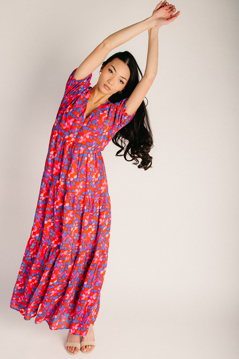 The Averly Tiered Maxi Dress in Red + Pink Floral X-Small The Averly Tiered Maxi Dress in Red + Pink Floral X-Small