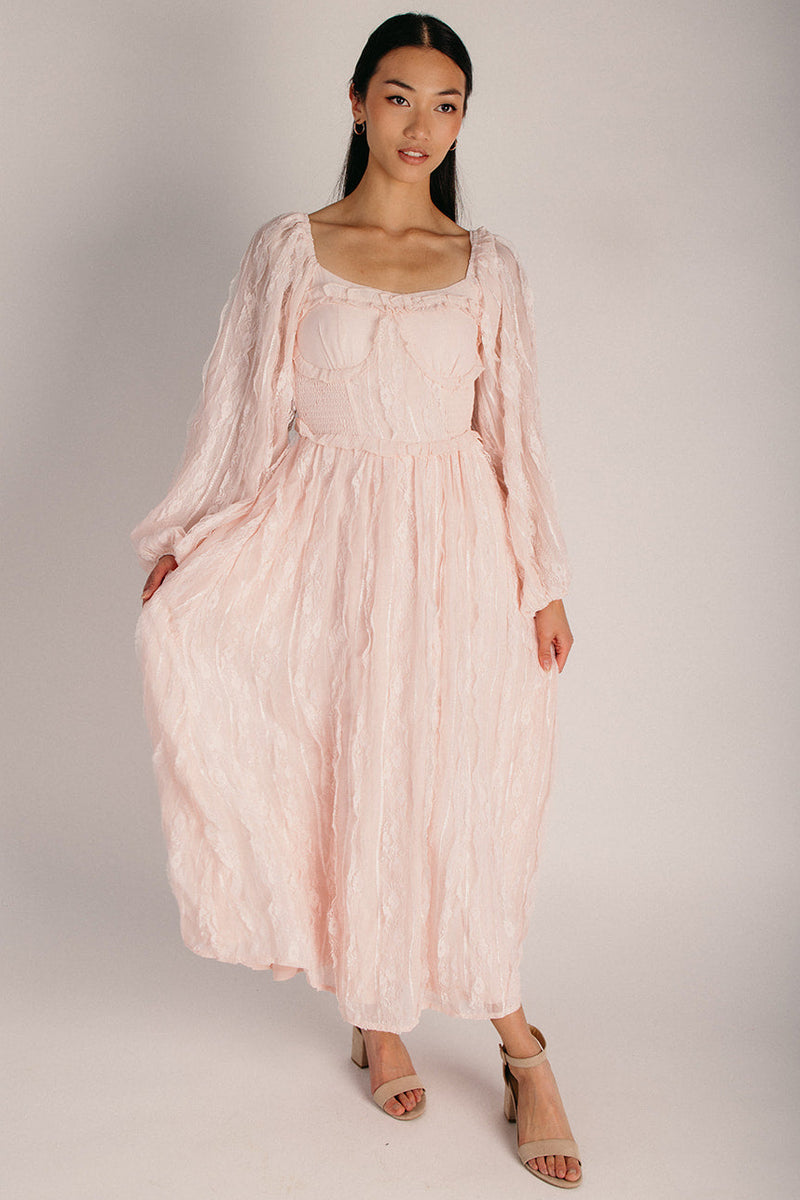 blush pink corset maxi dress The Seabrook Lace Corset Maxi Dress in Blush Small
