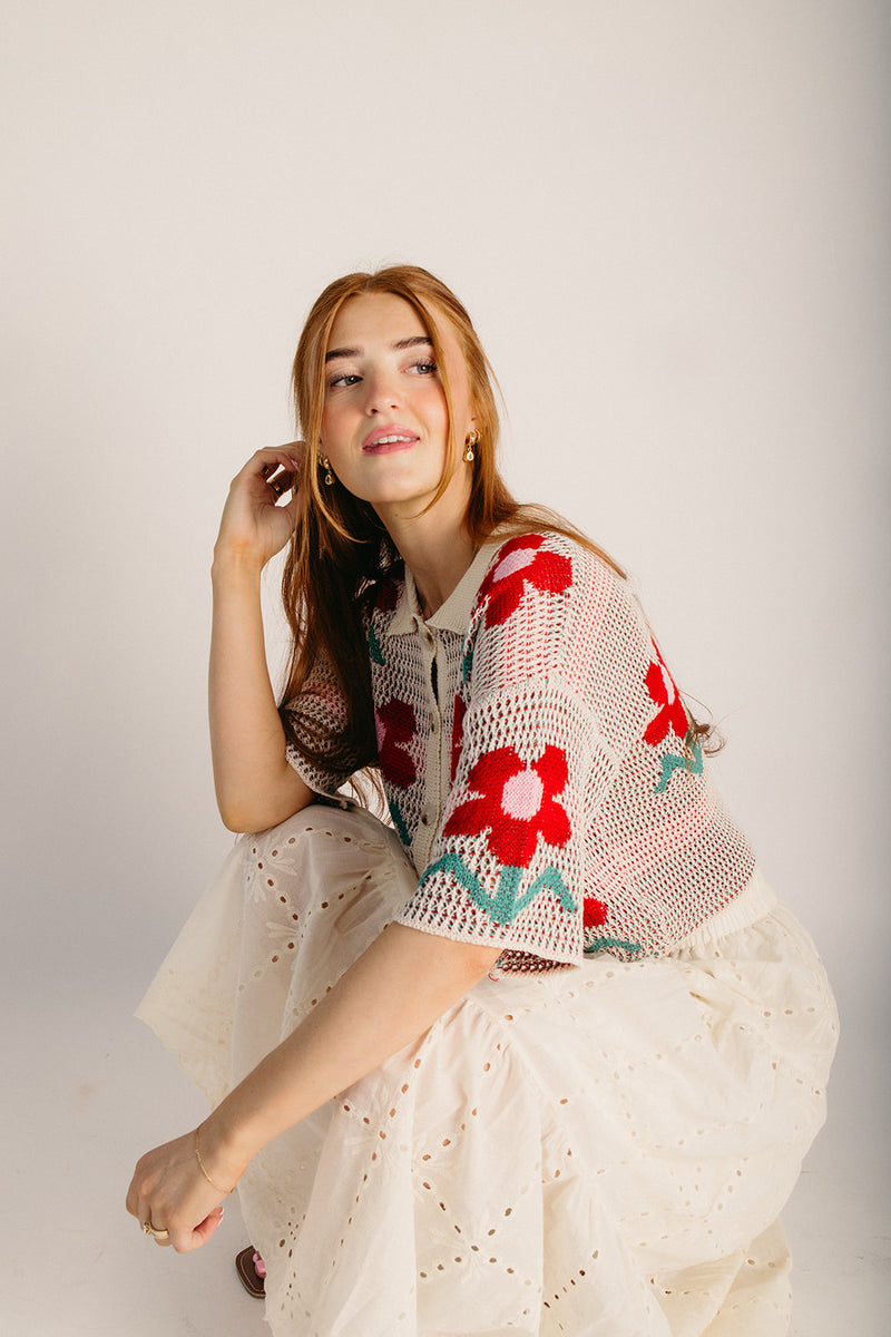 The Angelica Floral Button-Front Cardigan in Ivory – Piper & Scoot