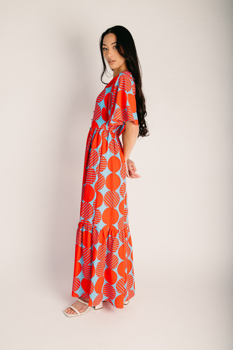 The Pismo Flutter Maxi Dress in Blue + Red – Piper & Scoot