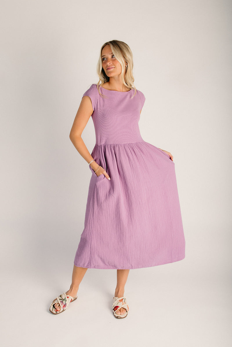 boatneck midi dress The Blanz Boat Neck Midi Dress in Iris Medium