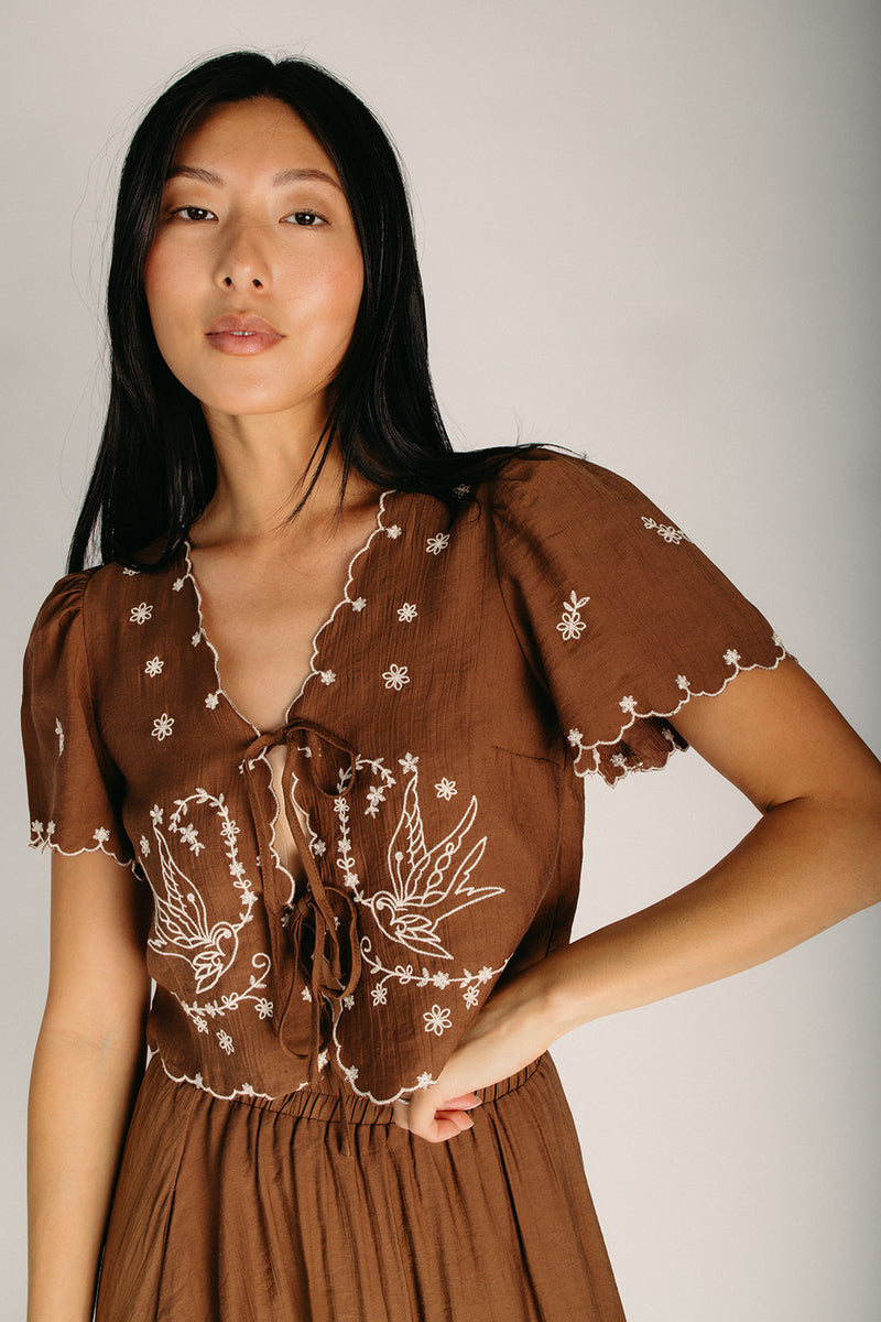 bird embroidered dress The Walland Blouse in Brown Large Blue Grey ⸻ COLOUR OPTIONS Shown Black Tie Dresses | size:4x