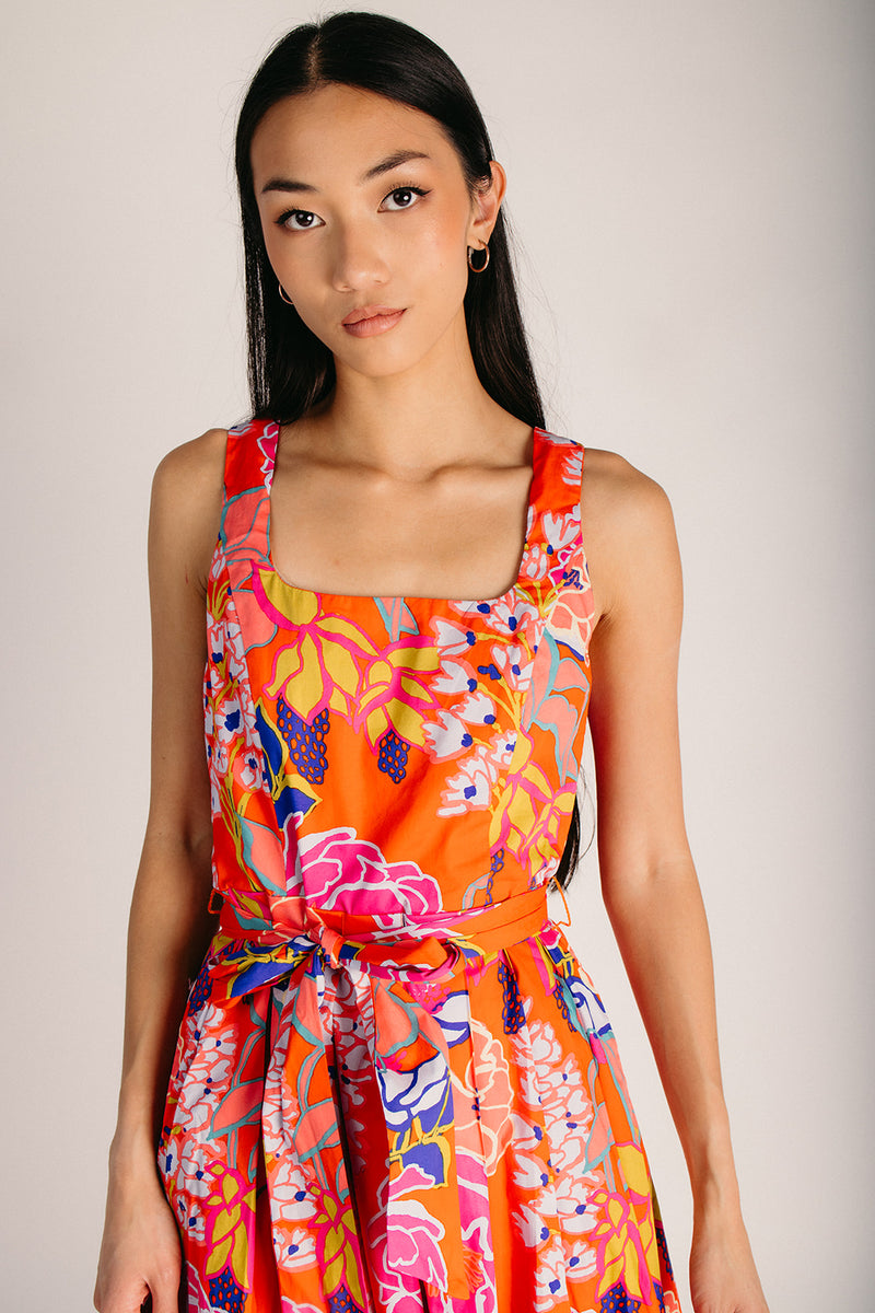 The Rayen Tank Floral Midi Dress in Orange Multi X-Large The Rayen Tank Floral Midi Dress in Orange Multi X-Large