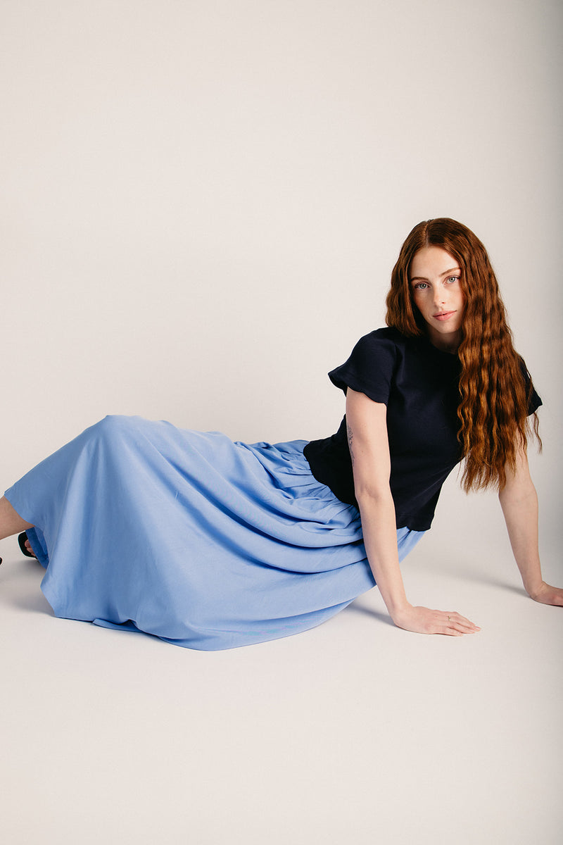 scalloped midi dress The Marby Scalloped Midi Dress in Navy Small