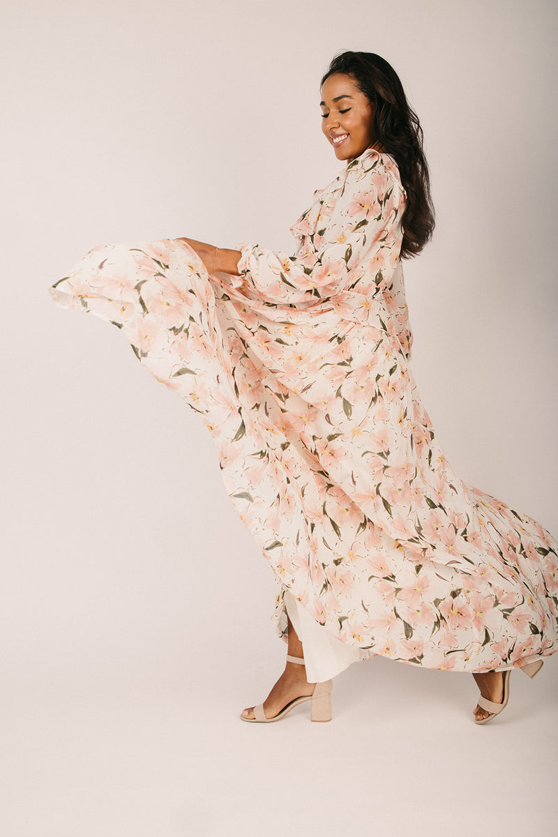 The Yarnish Flowy Ruffle Floral Maxi Dress in Cream – Piper & Scoot