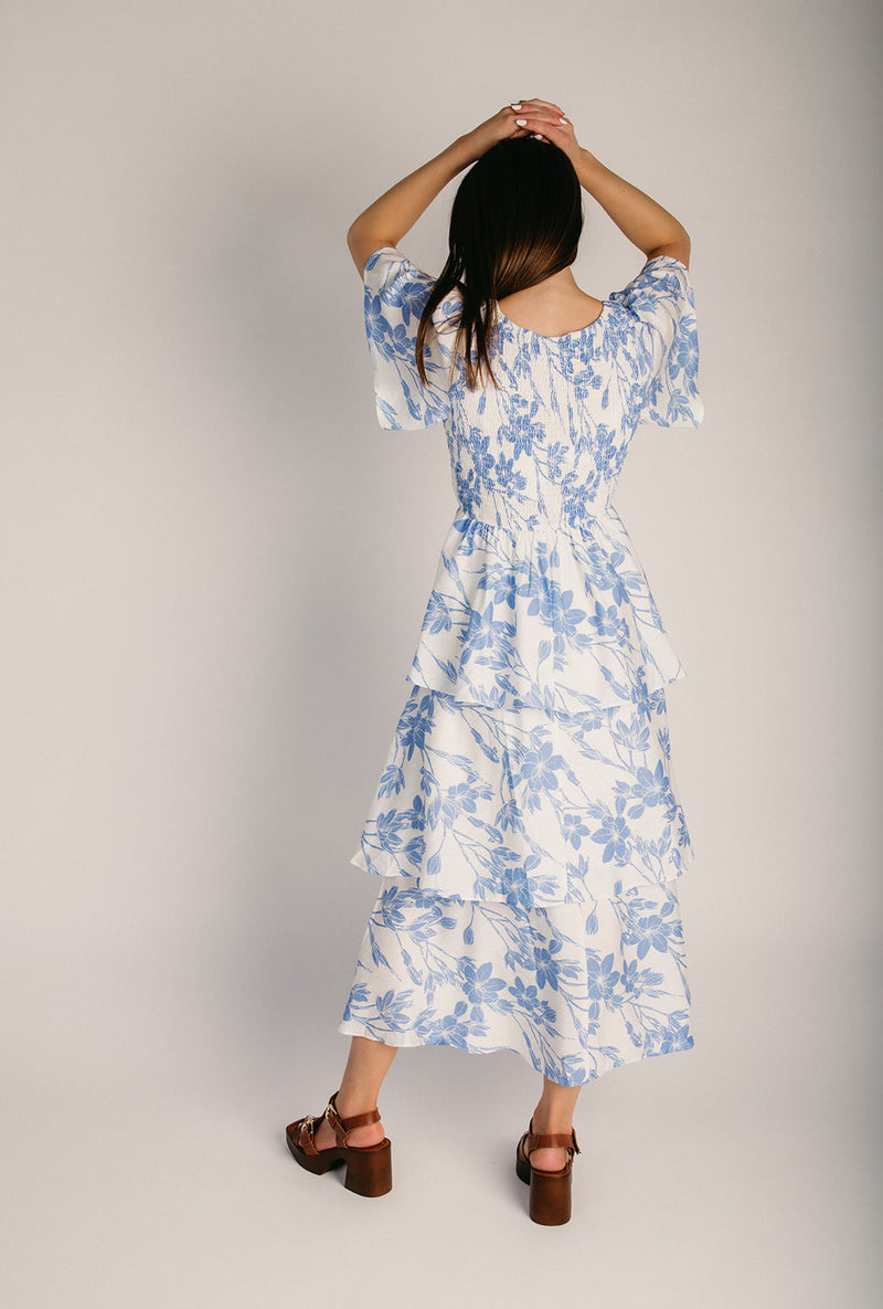 The Payne Smocked Detail Midi Dress in Blue – Piper & Scoot