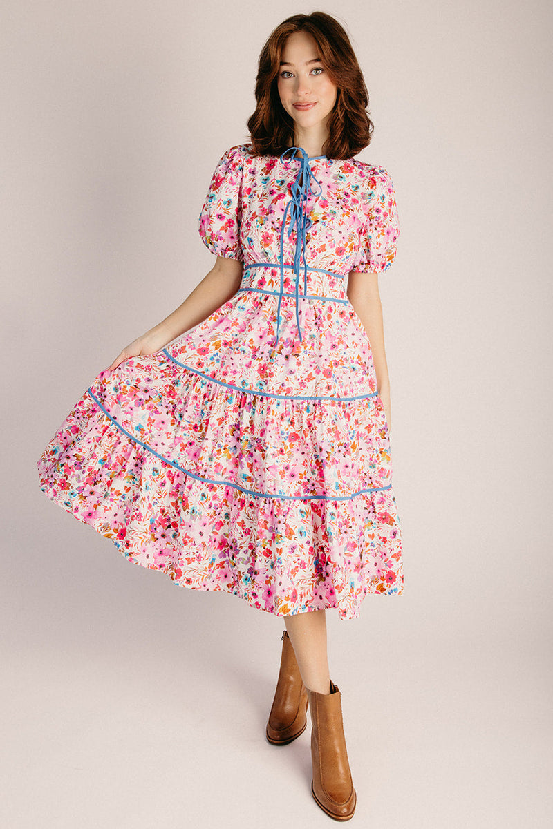 The Pansy Floral Tiered Midi Dress in Pink – Piper & Scoot The Pansy Floral Tiered Midi Dress in Pink – Piper & Scoot