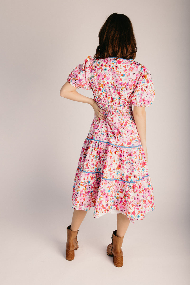 The Pansy Floral Tiered Midi Dress in Pink – Piper & Scoot