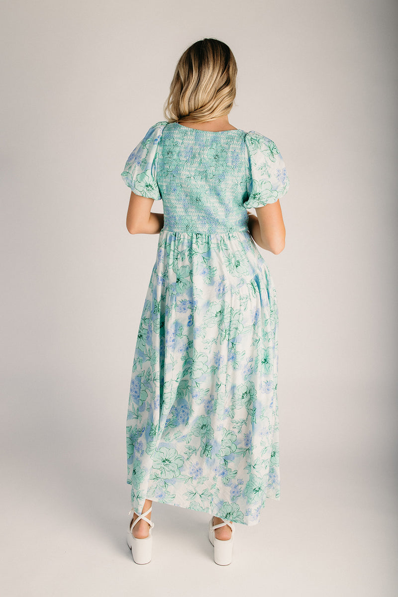 The Vossberg Floral Watercolor Midi Dress in Mint Mix – Piper & Scoot