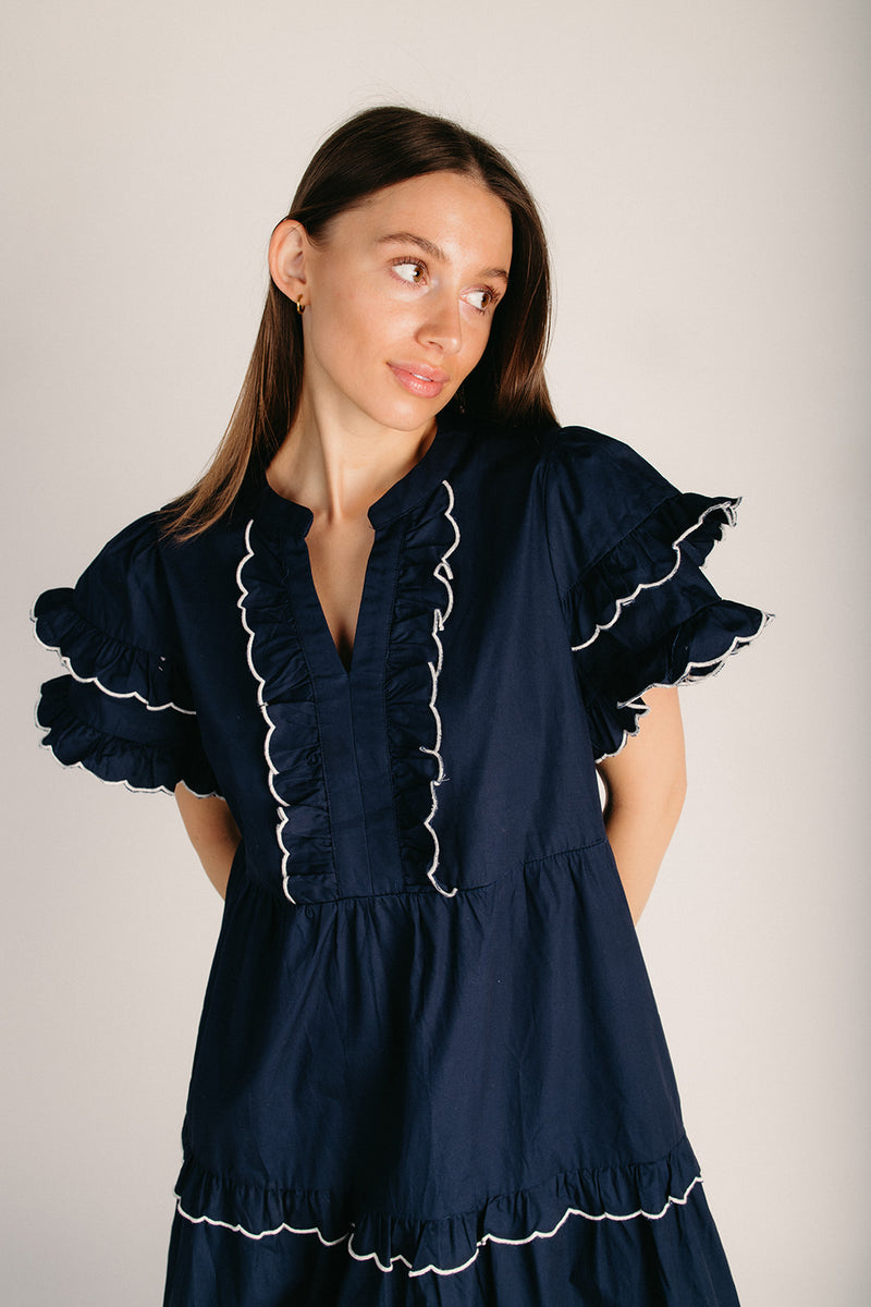 The Billie Ruffle Detail Dress in Navy – Piper & Scoot
