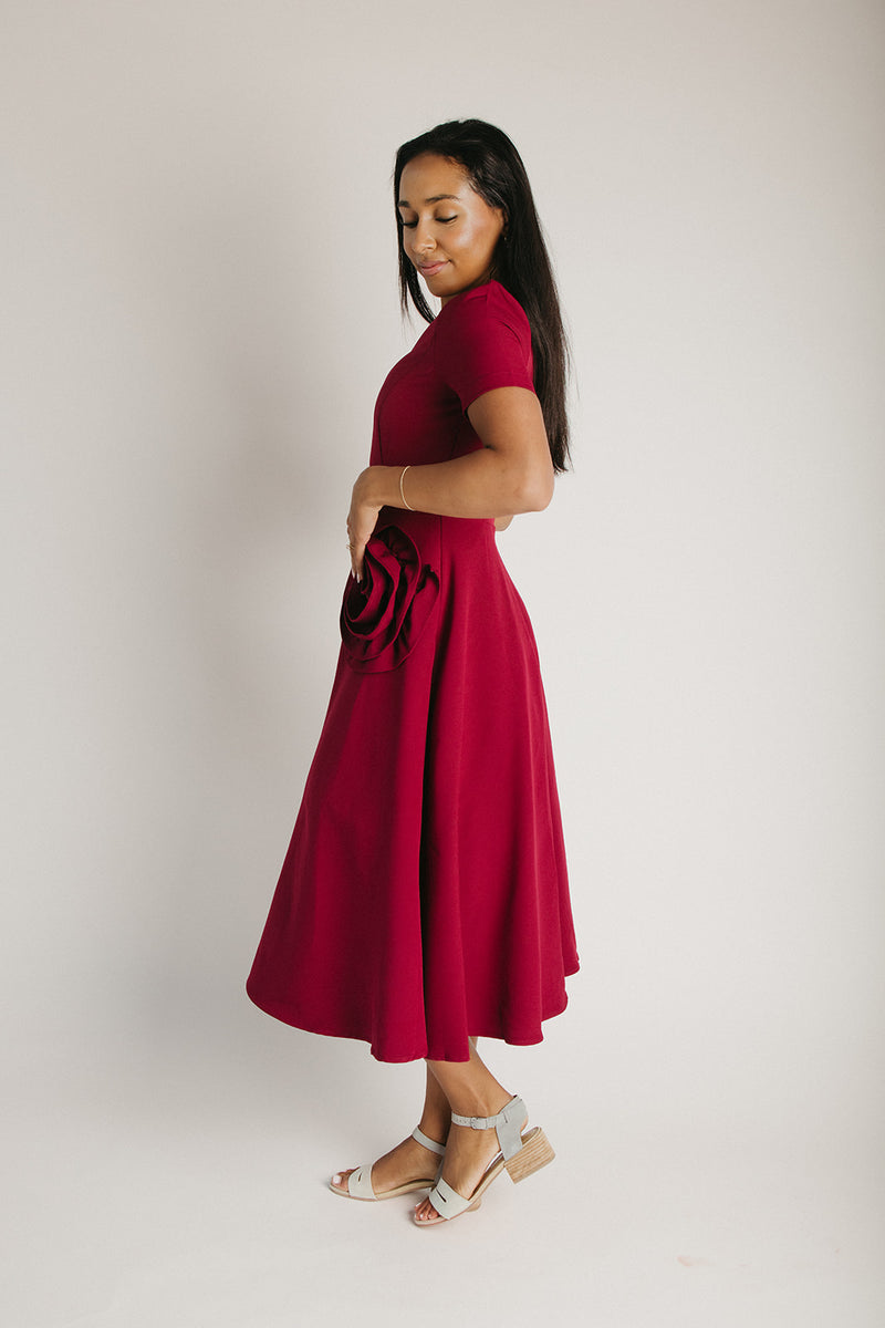 The Debbie Rose Applique Midi Dress in Burgundy Small The Debbie Rose Applique Midi Dress in Burgundy Small