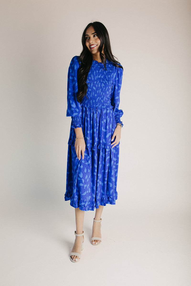 The Darya Smocked Midi Dress in Cobalt  Piper & Scoot