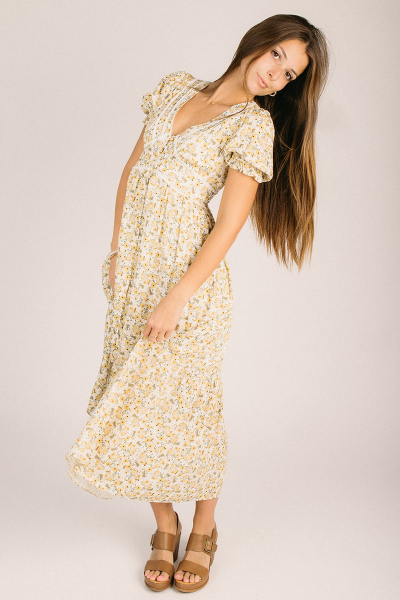 floral dress for summer The Mayfield Floral Button-Up Dress in Summer Daffodil Large