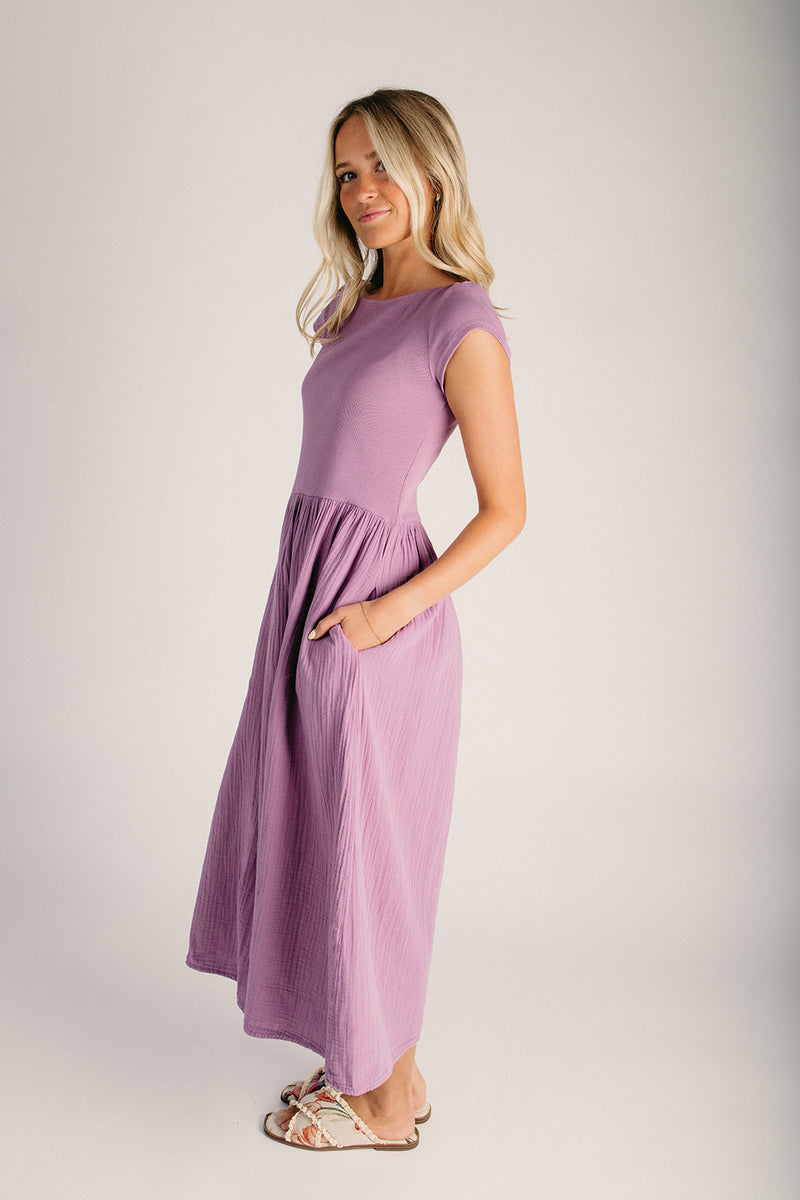 boatneck midi dress The Blanz Boat Neck Midi Dress in Iris Medium