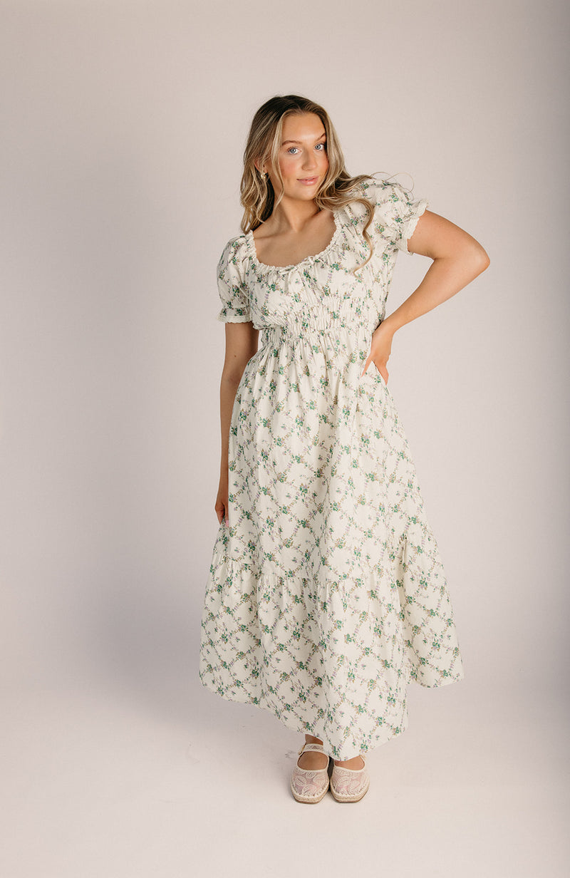 The Fostoria Lace Hem Floral Maxi Dress in Fern Large
