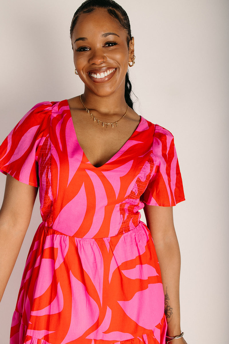 dresses by alexis The Alexis Poplin Tiered Midi Dress in Red + Pink Multi Medium