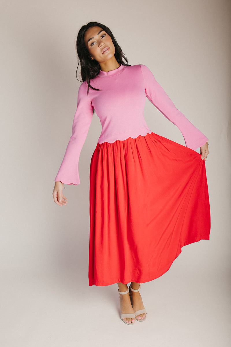 The Zenie Colorblock Maxi Dress in Pink + Red X-Small The Zenie Colorblock Maxi Dress in Pink + Red X-Small