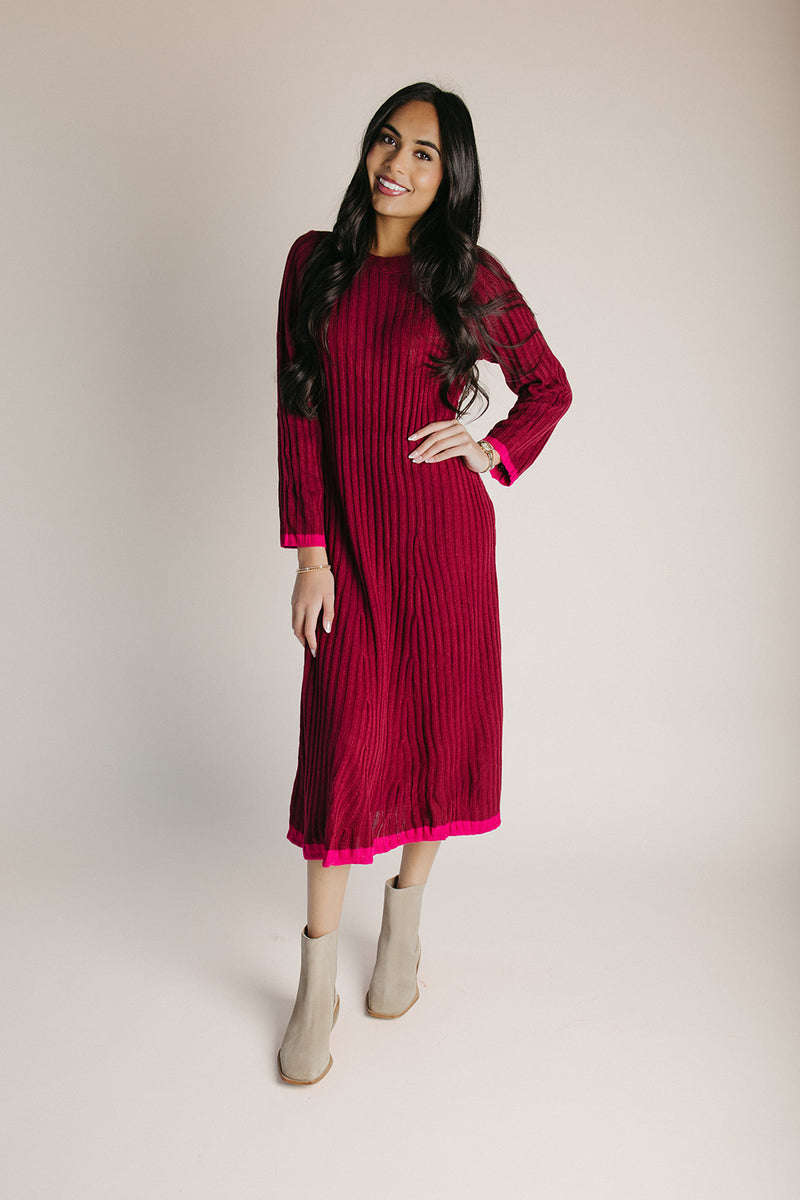 burgundy knit midi dress The Kamina Knit Midi Dress in Burgundy Medium