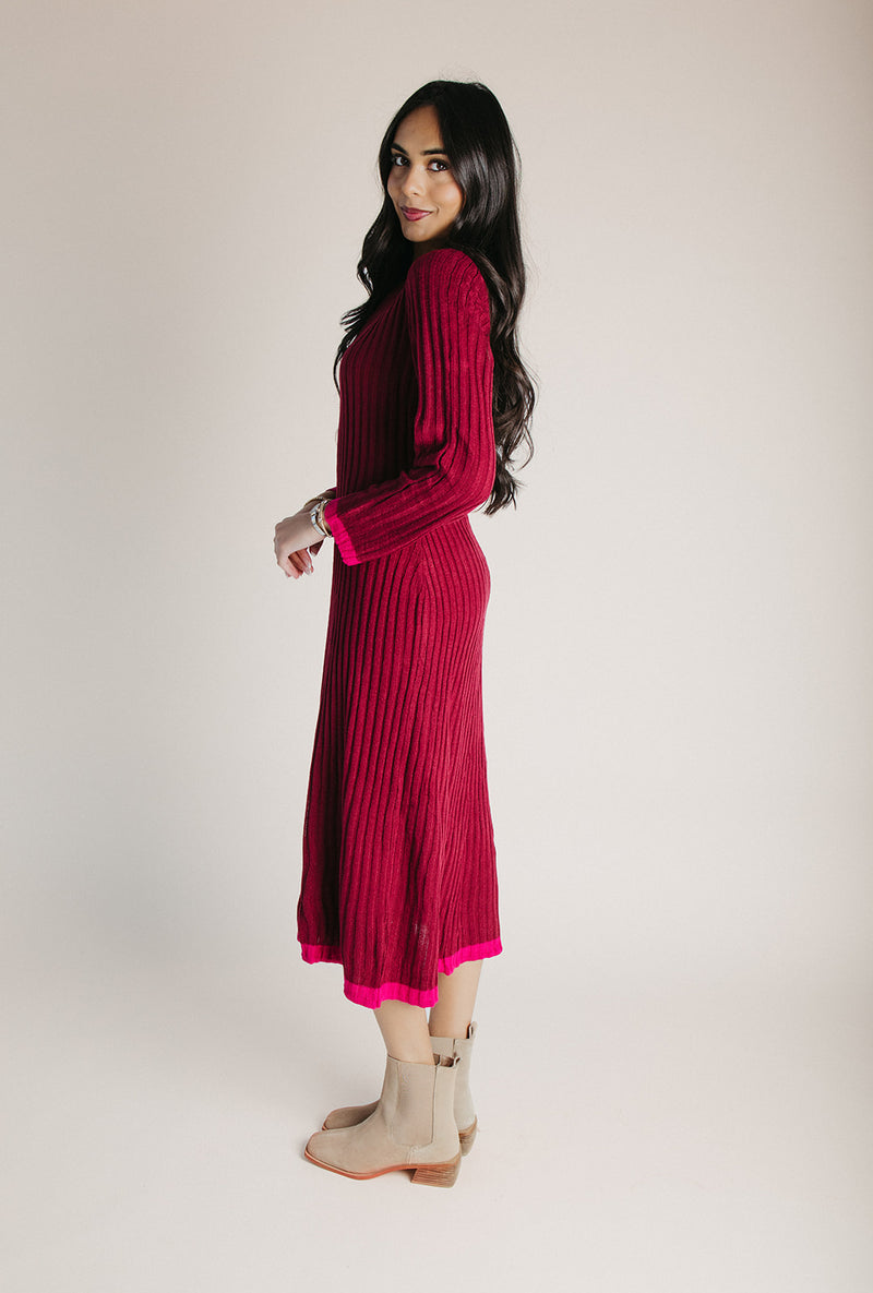 red knitted midi dress Red Pearl Trim Knit Midi Dress self-portrait