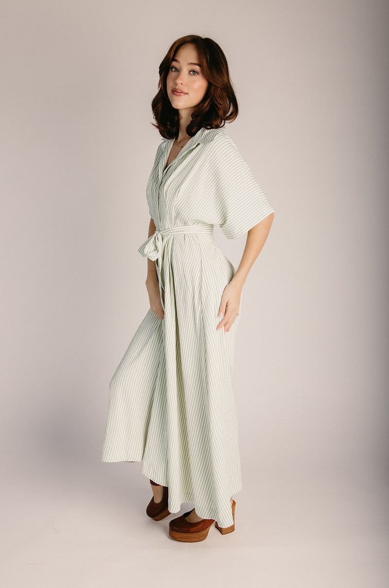 The Nisha Striped Button-Up Midi Dress in Fern – Piper & Scoot