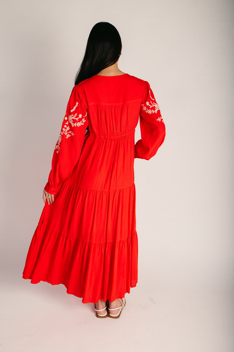 The Tennen Embroidered Maxi Dress in Chili Red Large The Tennen Embroidered Maxi Dress in Chili Red Large