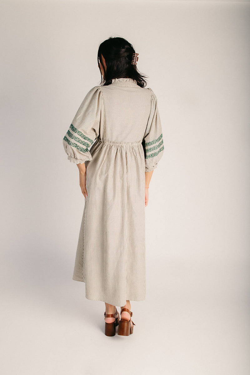 The Huglin Embroidered Detail Midi Dress in Charcoal Piper & Scoot The Huglin Embroidered Detail Midi Dress in Charcoal Piper & Scoot
