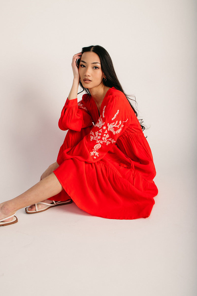 The Tennen Embroidered Maxi Dress in Chili Red Large The Tennen Embroidered Maxi Dress in Chili Red Large