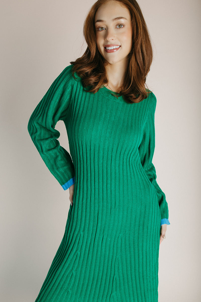 green sweater dress The Kamina Knit Midi Dress in Kelly Green Large