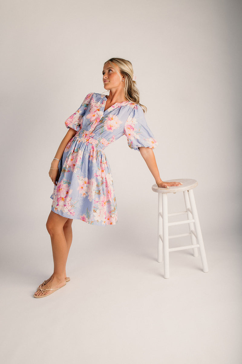 The Solera Printed V-Neck Dress in Blue Multi – Piper & Scoot