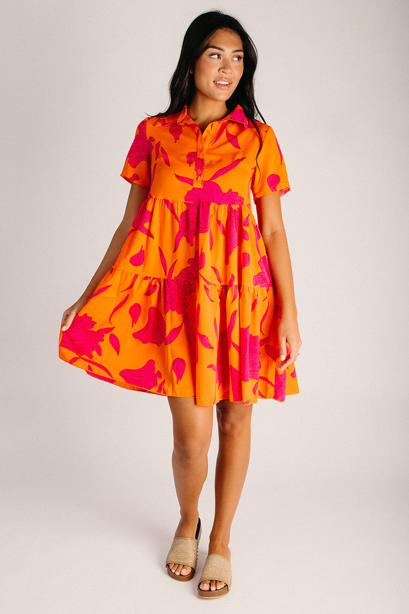 The Lexington Floral Button-Up Dress in Orange + Pink – Piper & Scoot