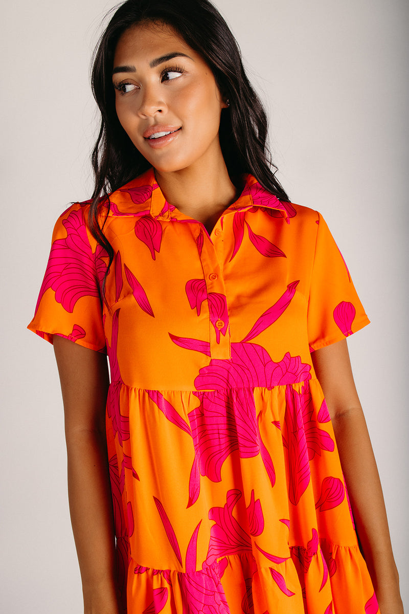 pink and orange floral dress short Pink And Orange Floral One Shoulder Frill Mini Dress | AX Paris
