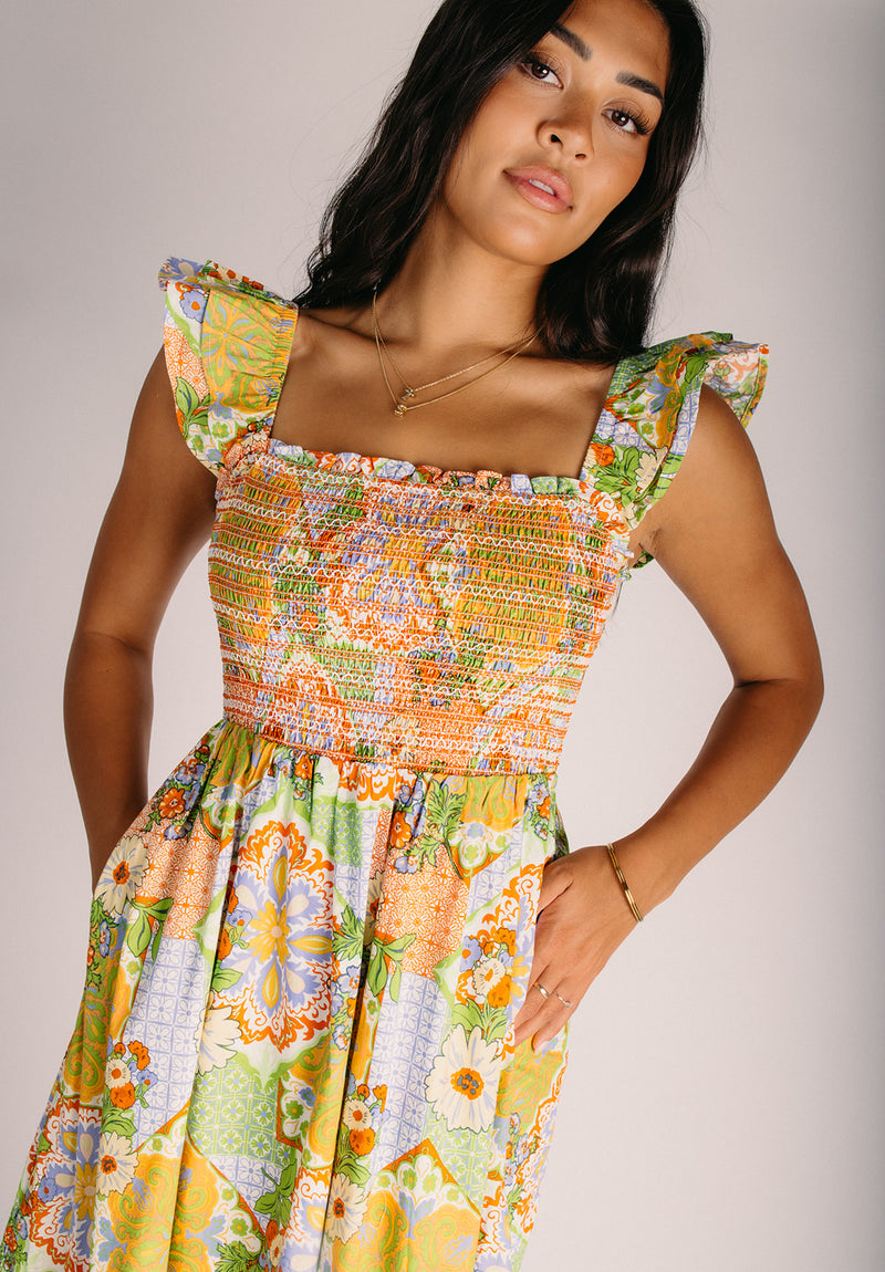 smocked bodice midi dress The Clawson Smocked Bodice Midi Dress in Sage Floral – Piper & Scoot