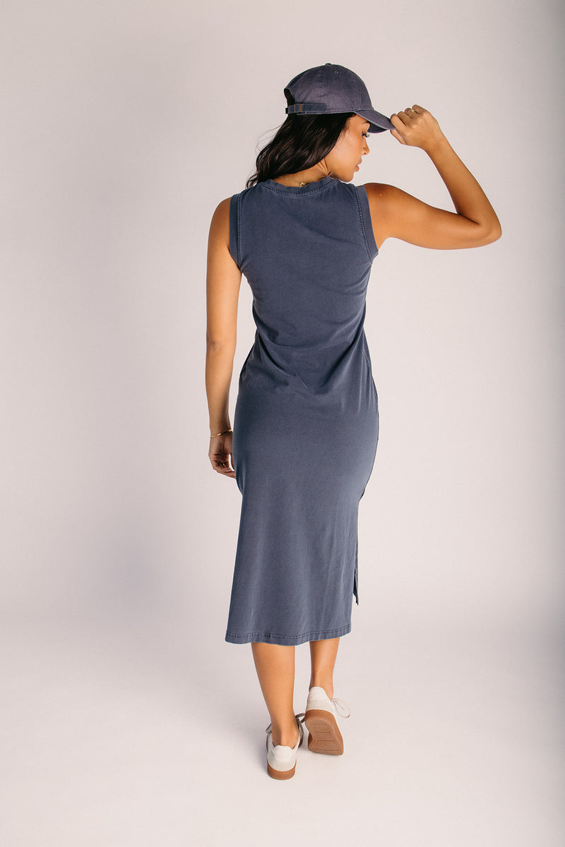 The Daviston Side-Slit Midi Shirt Dress in Navy – Piper & Scoot