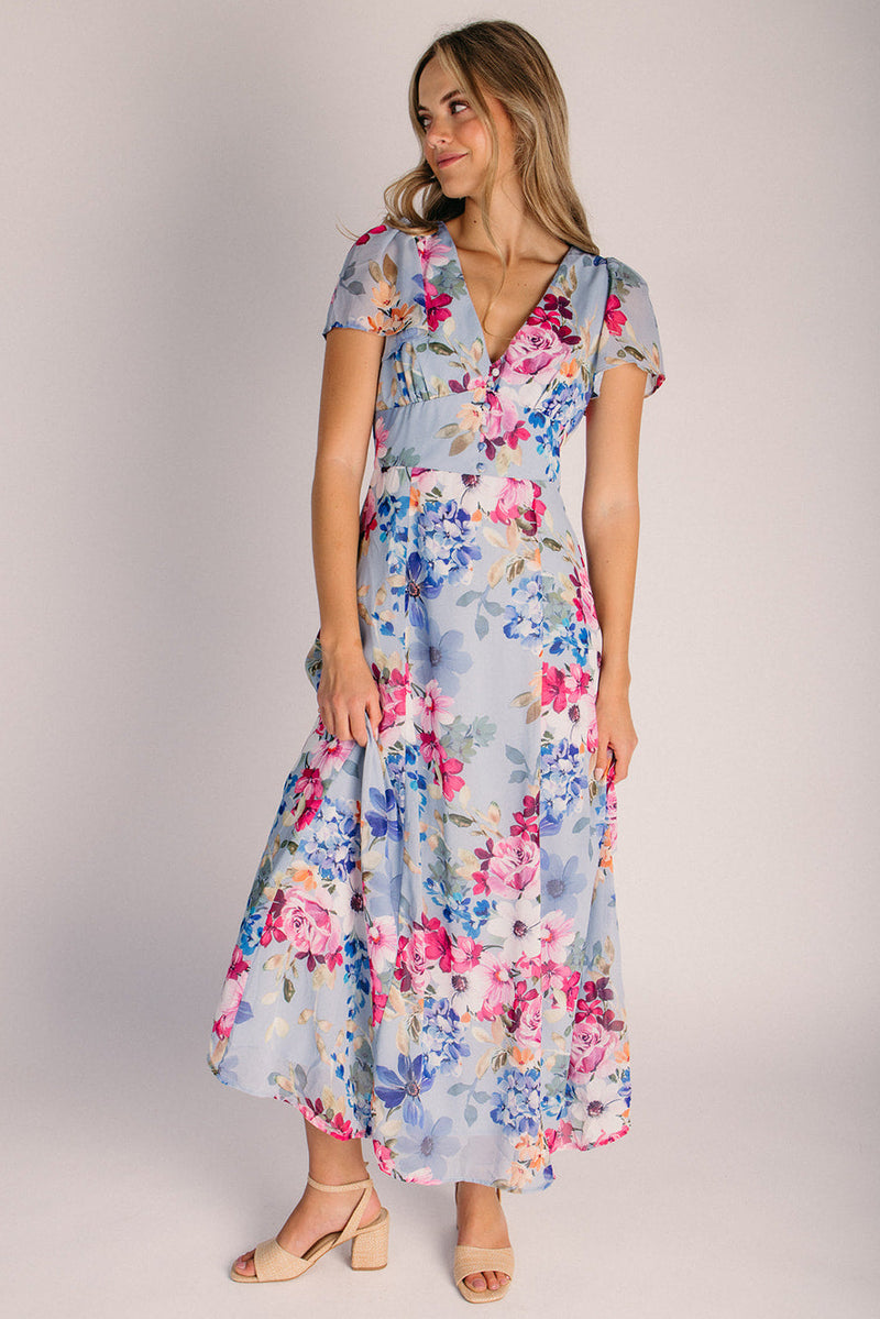 floral maxi dress flutter sleeve VENUS Flutter Sleeve Maxi Dress | Dopamine Floral
