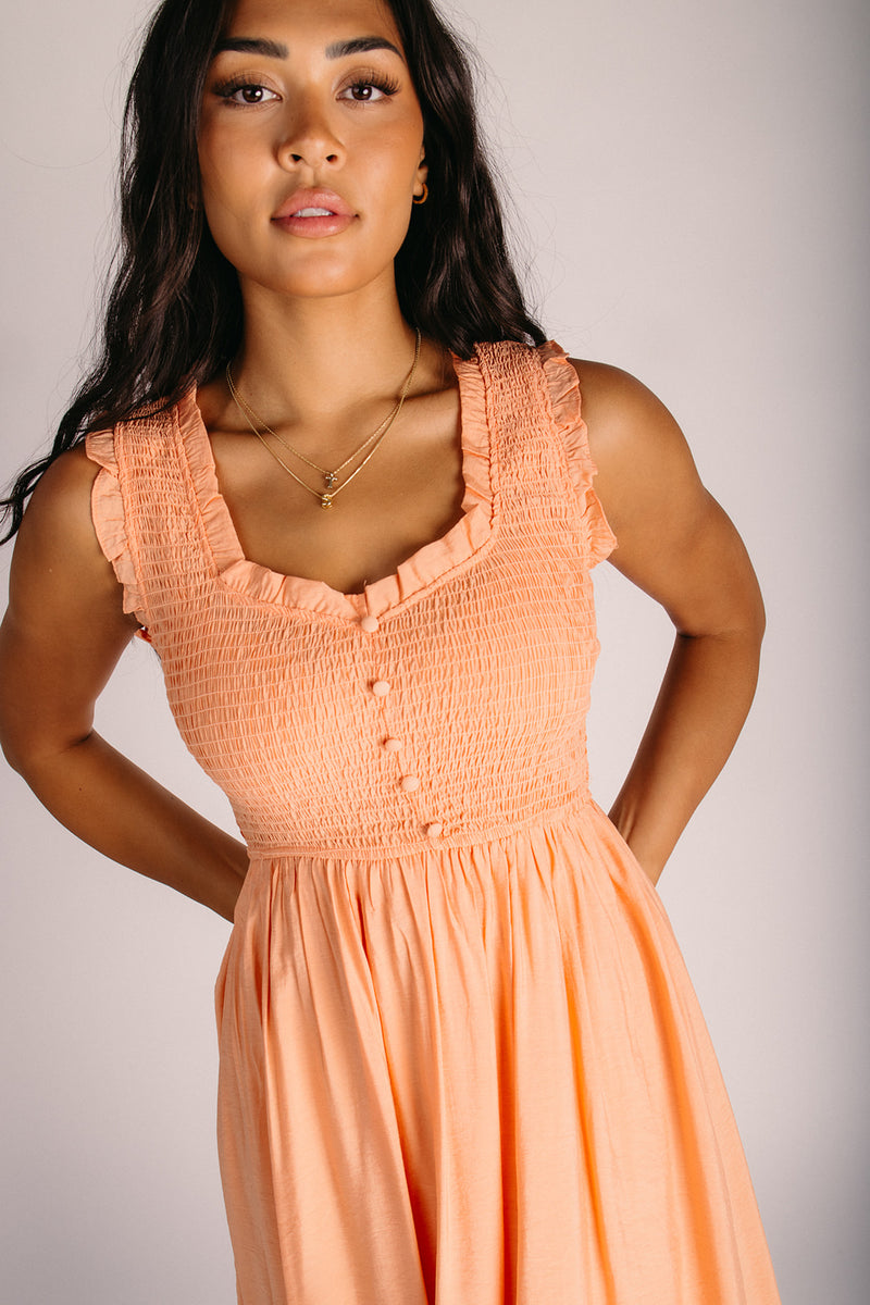 The Cordova Smocked Detail Midi Dress in Light Orange – Piper & Scoot