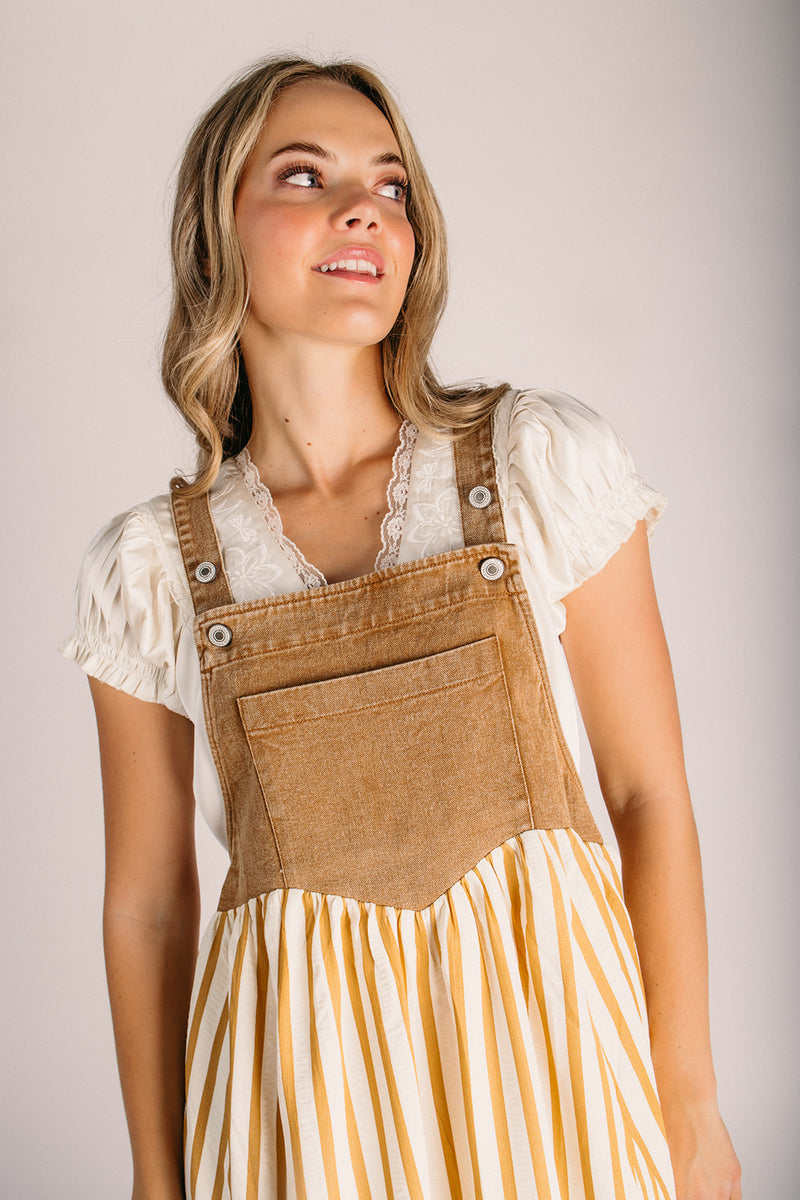 overall dress The Hellen Denim Overall Dress in Washed Taupe – Piper & Scoot