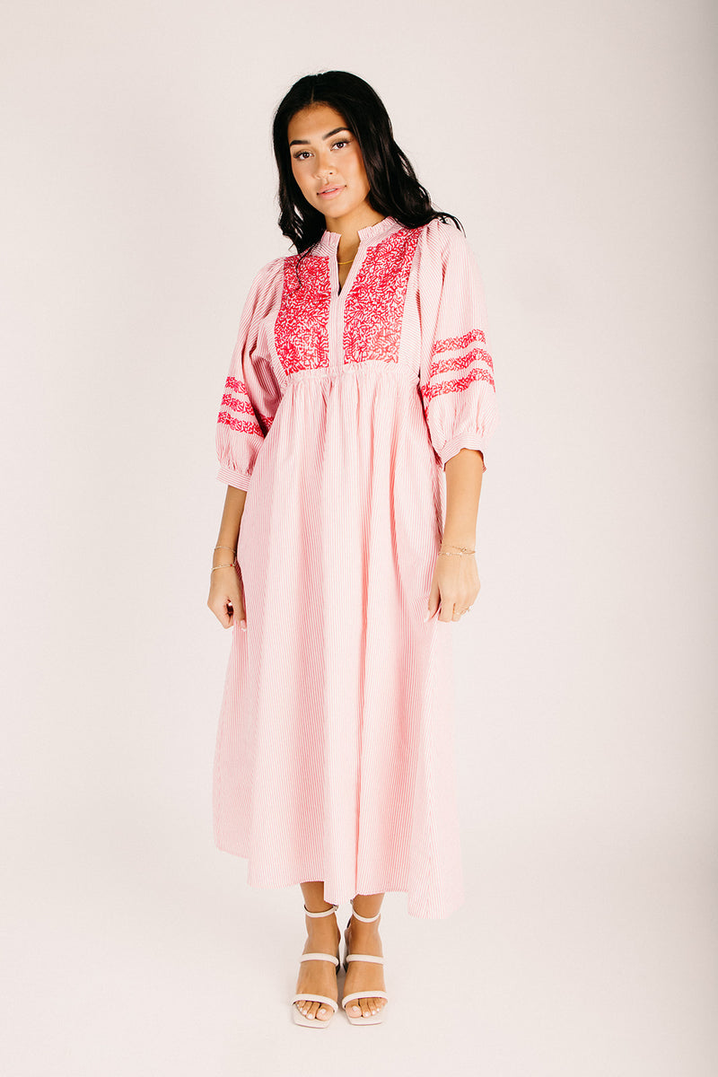 The Huglin Embroidered Detail Midi Dress in Hot Pink The Huglin Embroidered Detail Midi Dress in Hot Pink