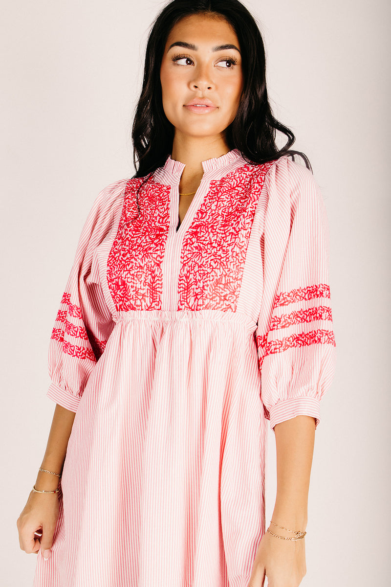 The Huglin Embroidered Detail Midi Dress in Hot Pink Medium The Huglin Embroidered Detail Midi Dress in Hot Pink Medium